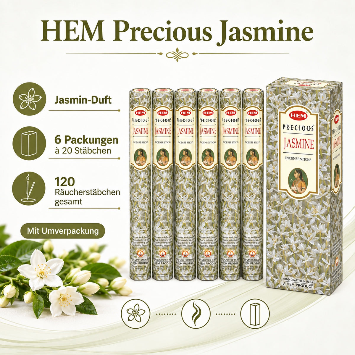 HEM Jasmine Räucherstäbchen 6er-Pack