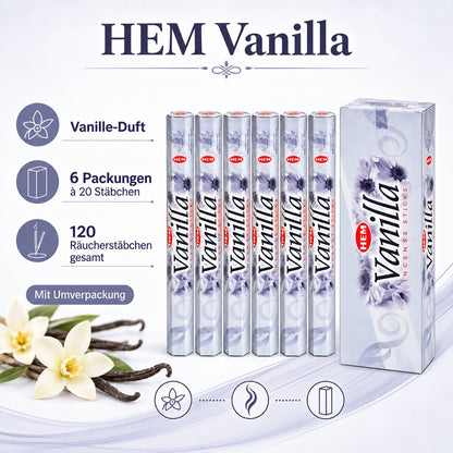 HEM Vanilla Räucherstäbchen 6er-Pack