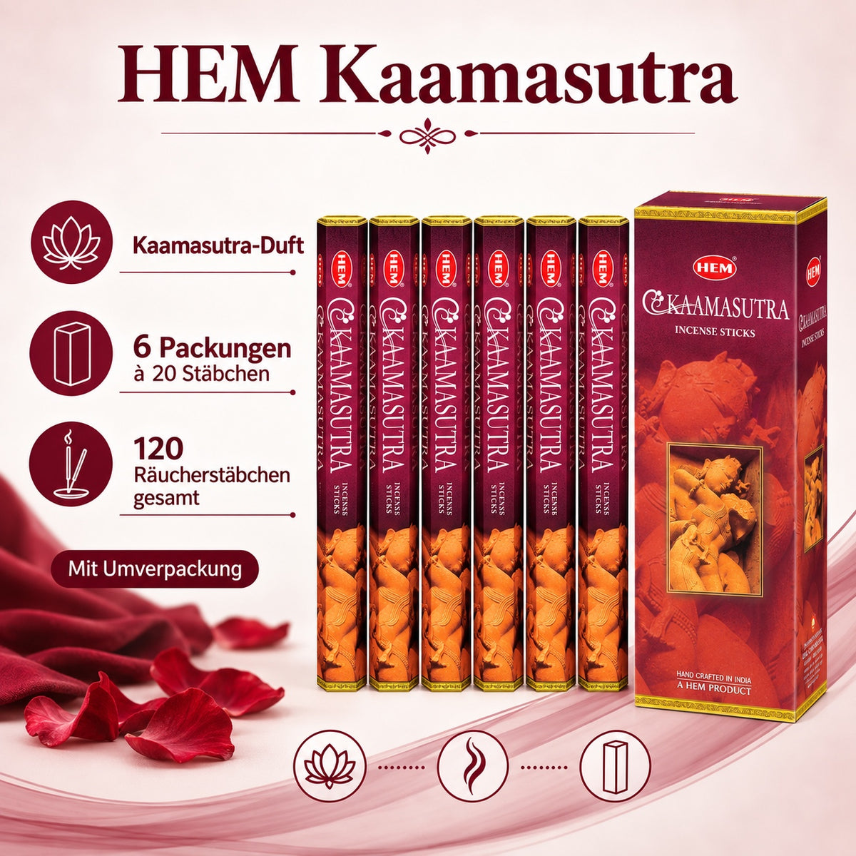 HEM Kamasutra Räucherstäbchen 6er-Pack