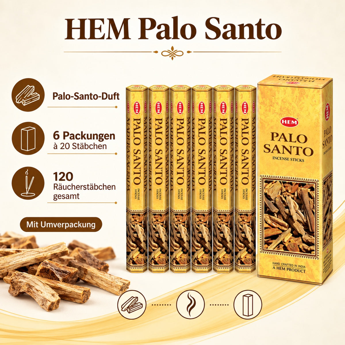 HEM Palo Santo Räucherstäbchen 6er-Pack