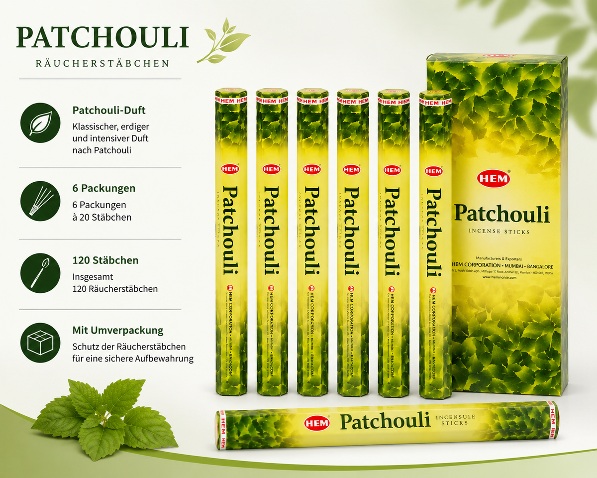HEM Patchouli Räucherstäbchen 6er-Pack