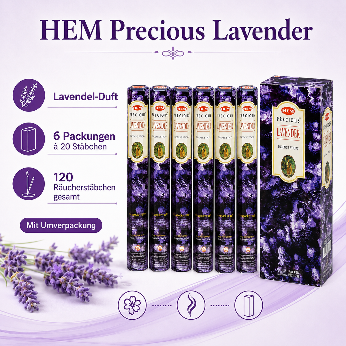 HEM Precious Lavender Räucherstäbchen 6er-Pack