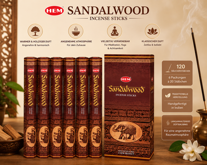 HEM Sandalwood Räucherstäbchen 6er-Pack